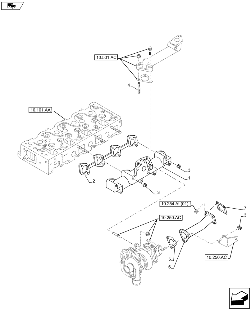 Схема запчастей Case CX75C SR - (10.254.AC) - EXHAUST MANIFOLD (10) - ENGINE