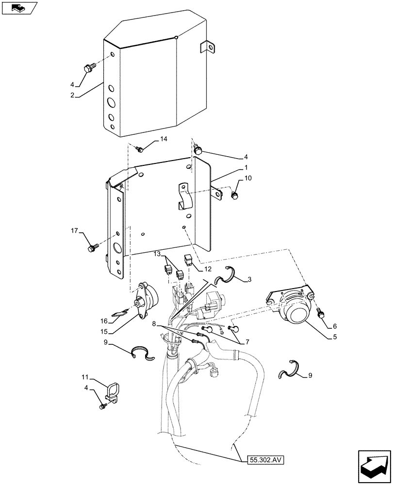 Схема запчастей Case CX75C SR - (55.302.AI) - BATTERY CONNECT AND DISCONNECT SYSTEM (55) - ELECTRICAL SYSTEMS