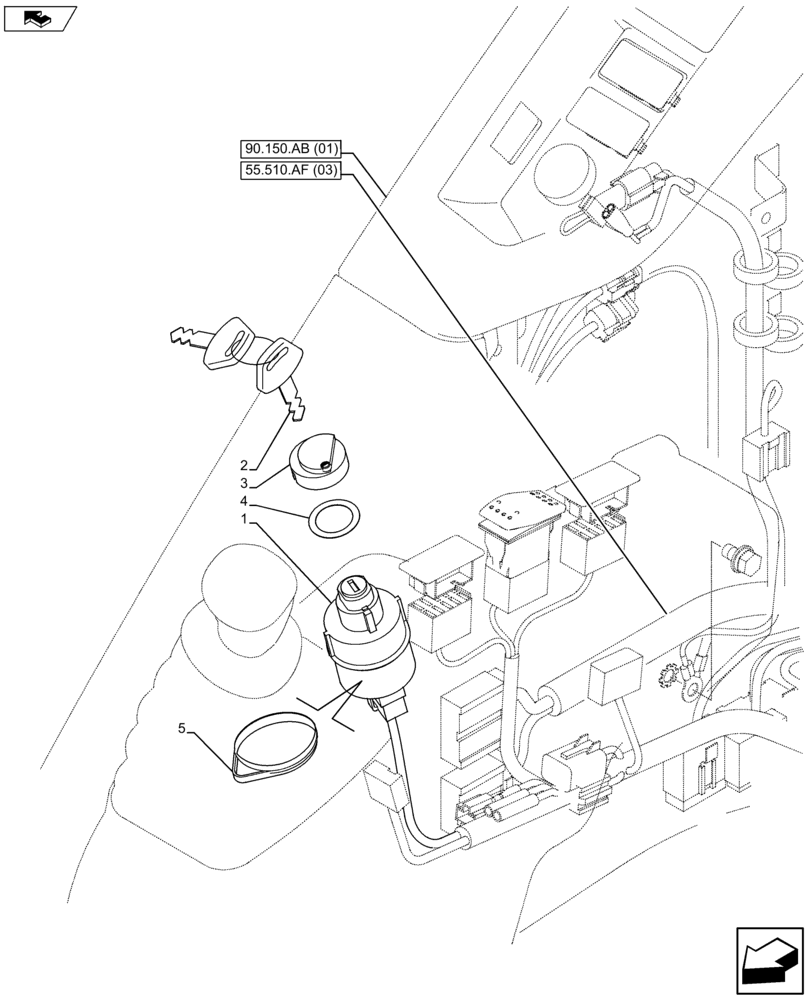 Схема запчастей Case CX75C SR - (55.201.AH) - IGNITION SWITCH (55) - ELECTRICAL SYSTEMS