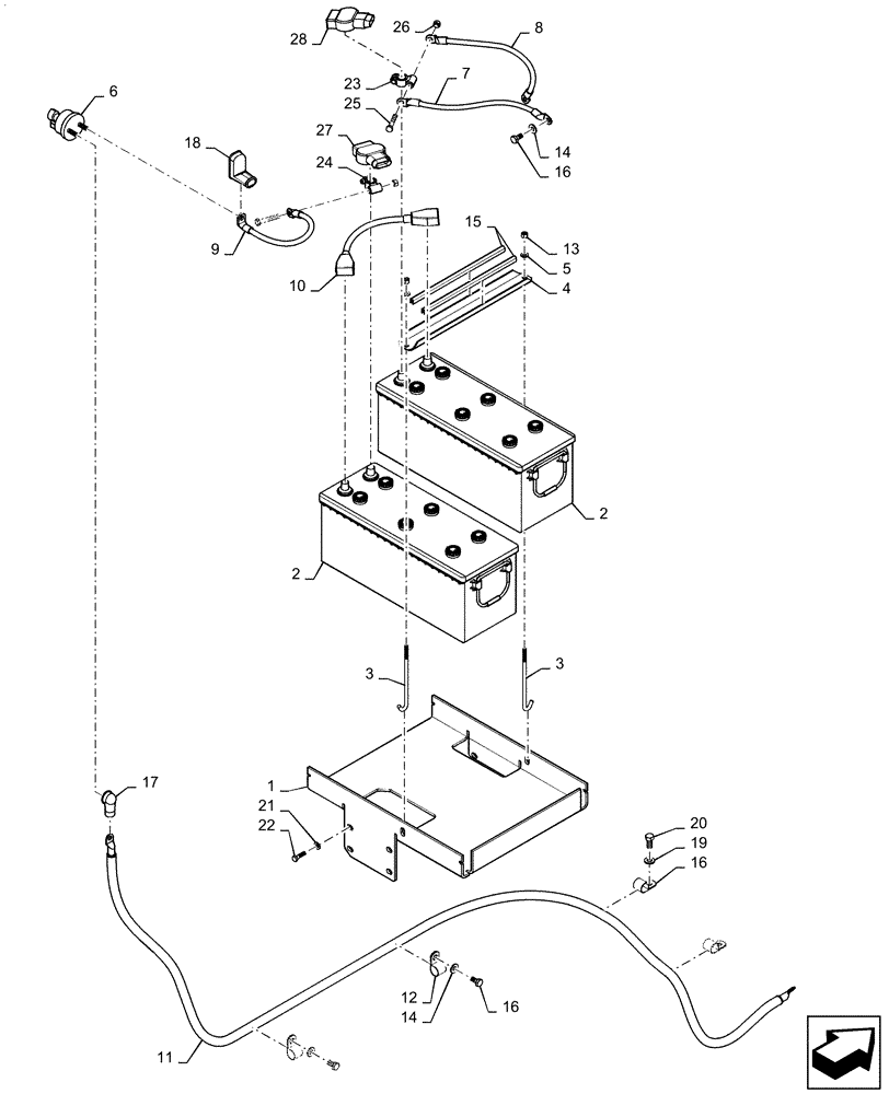 Схема запчастей Case 2050M LT - (55.302.AG[01]) - BATTERY - TRAY & CABLES (55) - ELECTRICAL SYSTEMS