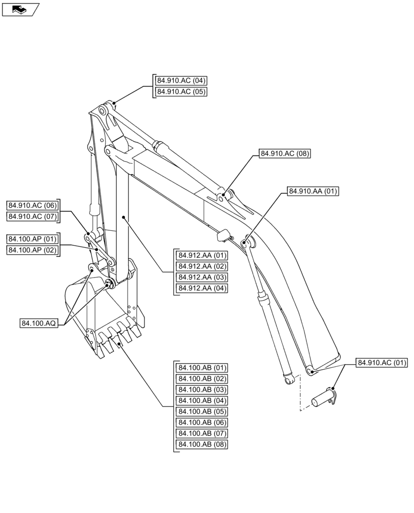 Схема запчастей Case CX75C SR - (84.000.00[01]) - SECTION INDEX - BOOM, DIPPER, BUCKET (84) - BOOMS, DIPPERS & BUCKETS