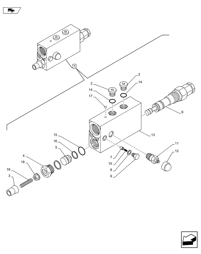 Схема запчастей Case CX75C SR - (35.736.AG[03]) - VAR - 481064 - BOOM LIFTING CYLINDER HOLDING VALVE (35) - HYDRAULIC SYSTEMS