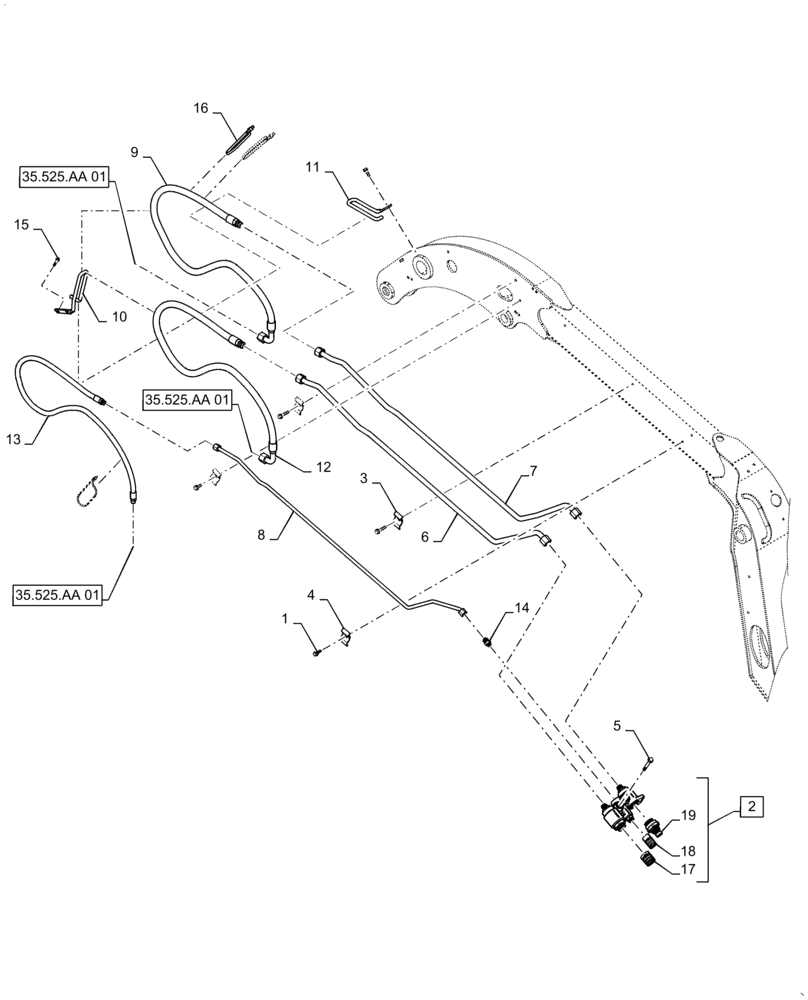 Схема запчастей Case SV185 - (35.525.AA[02]) - AUXILIARY BOOM ARM PLUMBING, STANDARD FLOW (35) - HYDRAULIC SYSTEMS