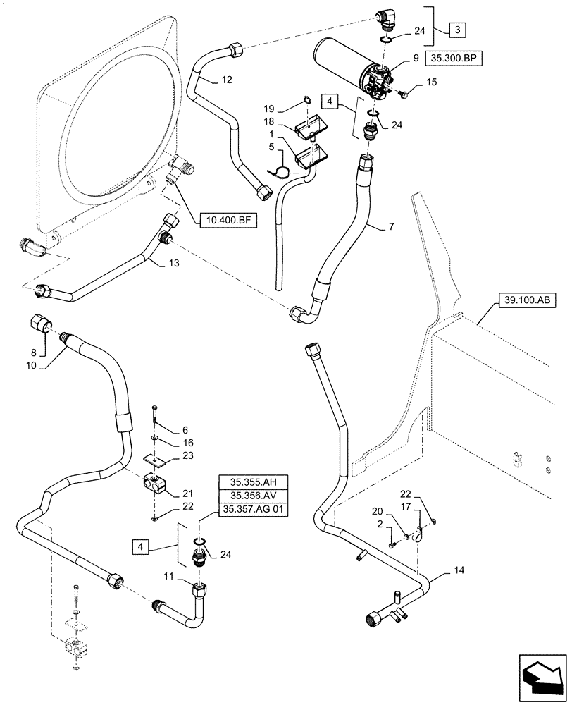 Схема запчастей Case SR175 - (35.300.AD[02]) - HYDRAULIC RETURN PLUMBING (35) - HYDRAULIC SYSTEMS