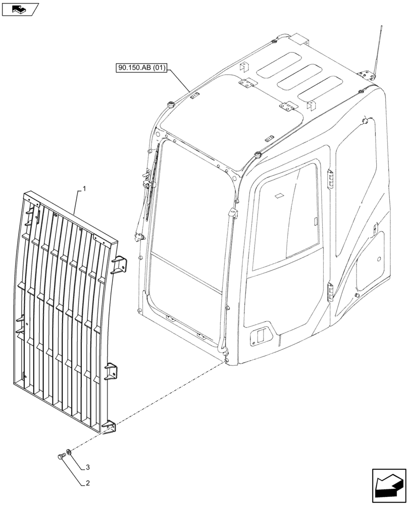 Схема запчастей Case CX75C SR - (90.150.BJ[04]) - VAR - 461024 - CAB GUARD (90) - PLATFORM, CAB, BODYWORK AND DECALS