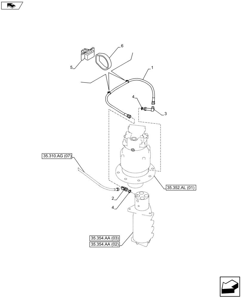 Схема запчастей Case CX75C SR - (35.352.AI[01]) - SWING MOTOR LINES (35) - HYDRAULIC SYSTEMS