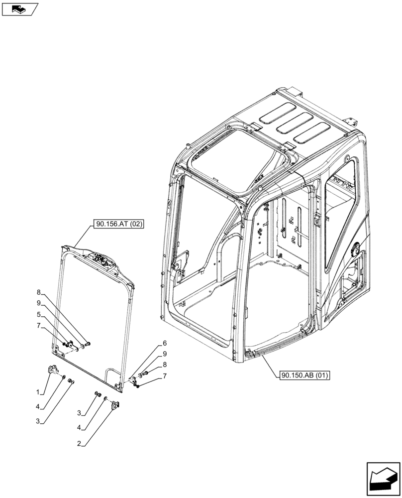 Схема запчастей Case CX75C SR - (90.156.AV) - WINDSHIELD GLASS HINGE (90) - PLATFORM, CAB, BODYWORK AND DECALS