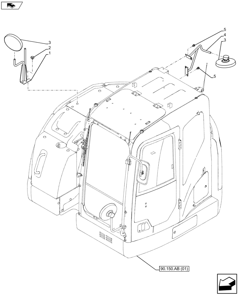 Схема запчастей Case CX75C SR - (90.118.BM[01]) - REAR VIEW OUTSIDE MIRRORS (90) - PLATFORM, CAB, BODYWORK AND DECALS