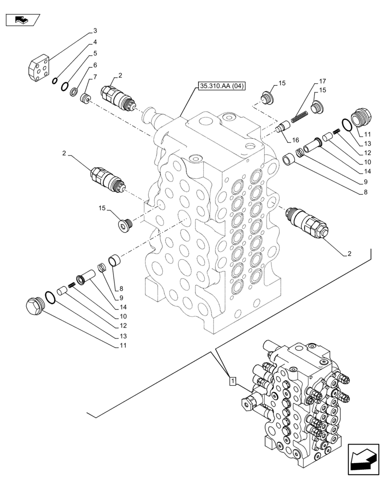 Схема запчастей Case CX75C SR - (35.310.AA[15]) - CONTROL VALVE (35) - HYDRAULIC SYSTEMS