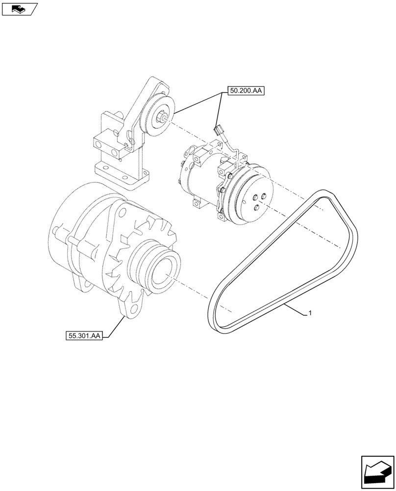 Схема запчастей Case CX80C - (50.200.AT) - COMPRESSOR DRIVE BELT (50) - CAB CLIMATE CONTROL