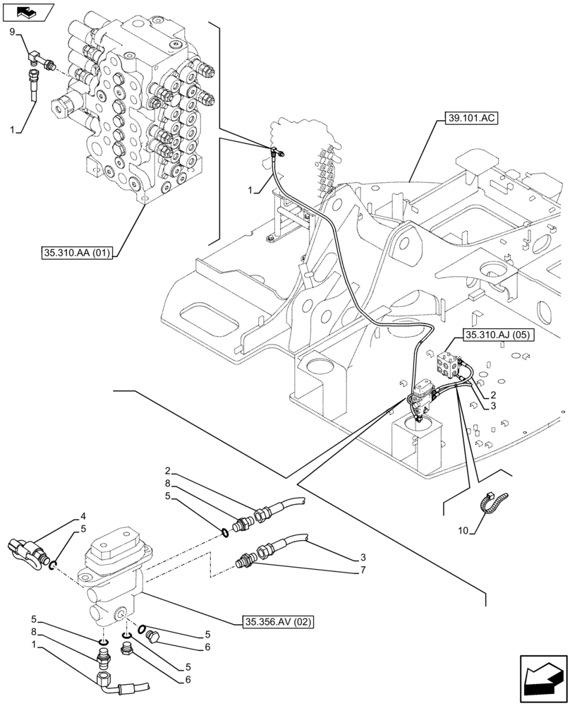 Схема запчастей Case CX75C SR - (35.356.AR[05]) - VAR - 461025 - PEDAL CONTROL HOSE (35) - HYDRAULIC SYSTEMS