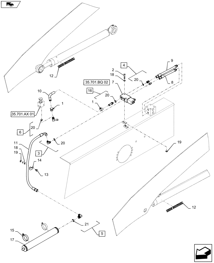 Схема запчастей Case SR150 - (35.701.BR) - RIDE CONTROL LINES (35) - HYDRAULIC SYSTEMS