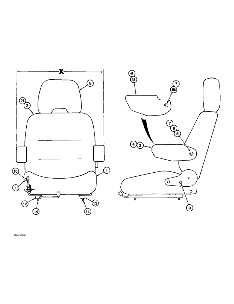 Схема запчастей Case 9060B - (9-048) - 159525A1 AND 165553A1 OPERATOR’S SEATS, PRIOR TO P.I.N. EAC0601052, W/OUT CASE LOGO ON BACK CUSHION* (09) - CHASSIS