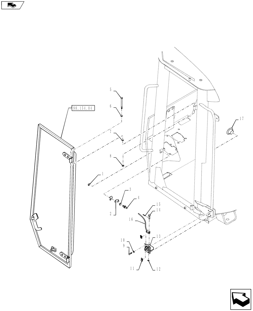 Схема запчастей Case 1021F - (90.154.03) - CAB - DOOR MOUNTING (90) - PLATFORM, CAB, BODYWORK AND DECALS