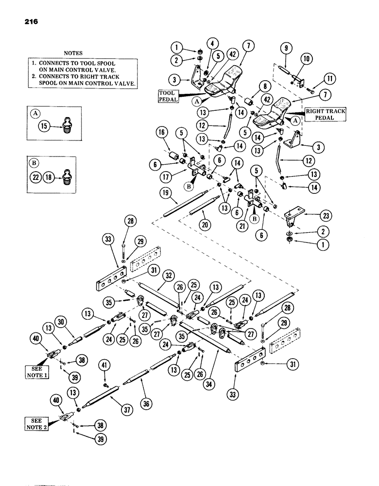 Схема запчастей Case 980B - (216) - PEDALS AND ATTACHING PARTS FOR:, RIGHT TRACK AND TOOL CONTROL,(USED ON UNITS WITH PIN 6204051 & AFT) (05) - UPPERSTRUCTURE CHASSIS