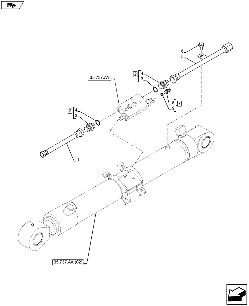 Схема запчастей Case CX80C - (35.737.BC[02]) - VAR - 481064 - ARM CYLINDER HOLDING VALVE LINE (35) - HYDRAULIC SYSTEMS