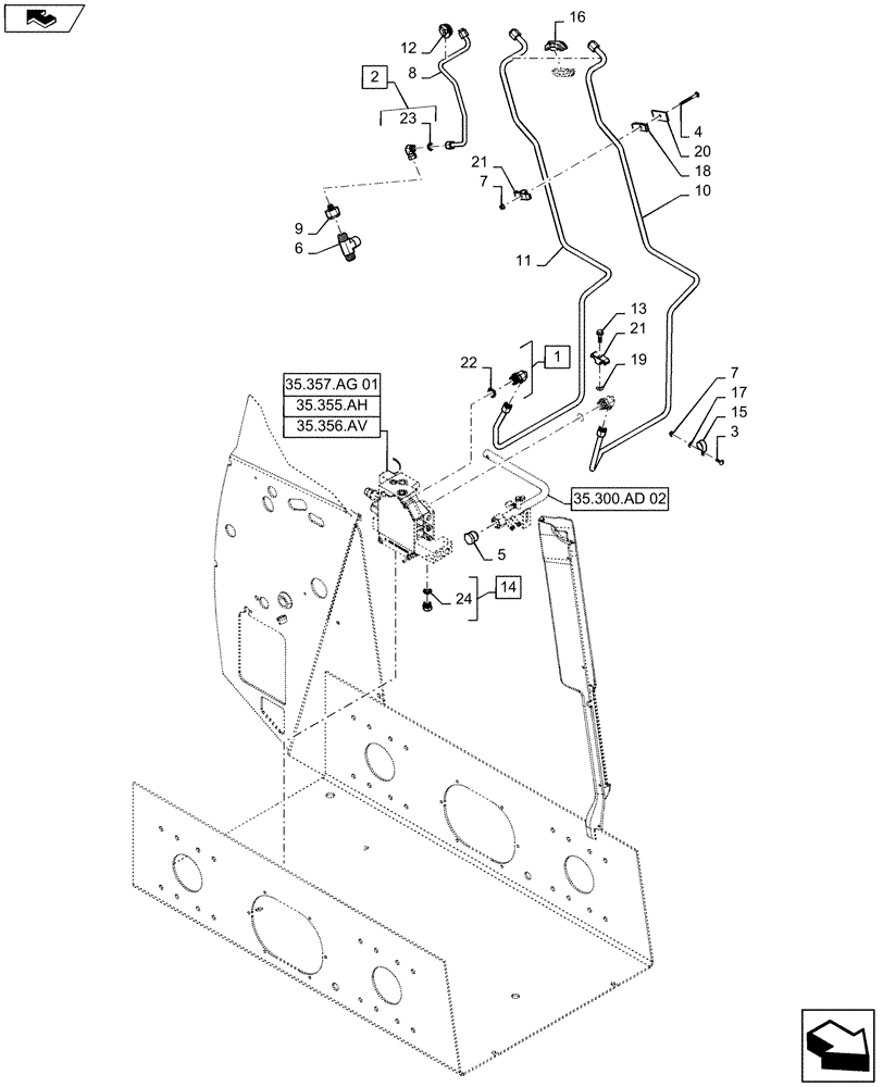 Схема запчастей Case SR160 - (35.525.AA[01]) - AUXILIARY HYDRAULIC, CHASSIS PLUMBING (35) - HYDRAULIC SYSTEMS