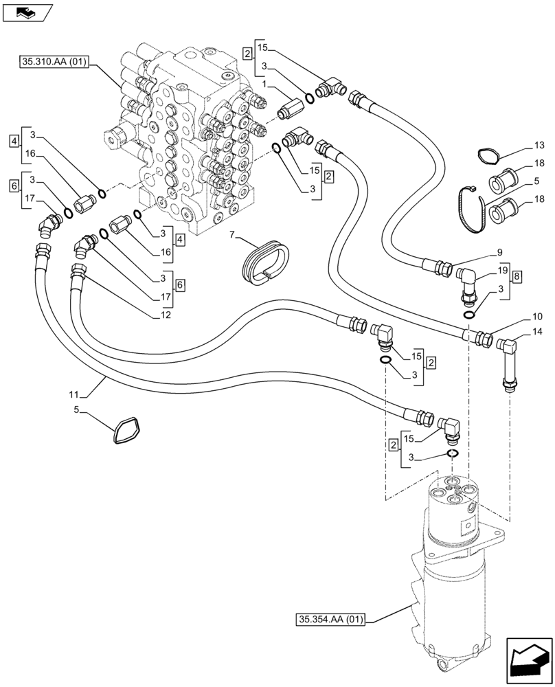 Схема запчастей Case CX80C - (35.354.AF[01]) - SWIVEL JOINT LINES (35) - HYDRAULIC SYSTEMS