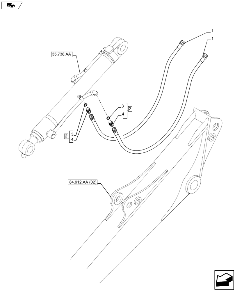 Схема запчастей Case CX80C - (35.738.AE[03]) - VAR - 481265 - BUCKET CYLINDER LINE (35) - HYDRAULIC SYSTEMS