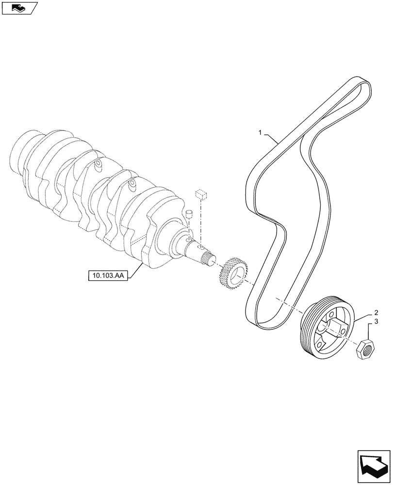 Схема запчастей Case SV185 - (10.103.AG) - CRANKSHAFT PULLEY, BELT (10) - ENGINE