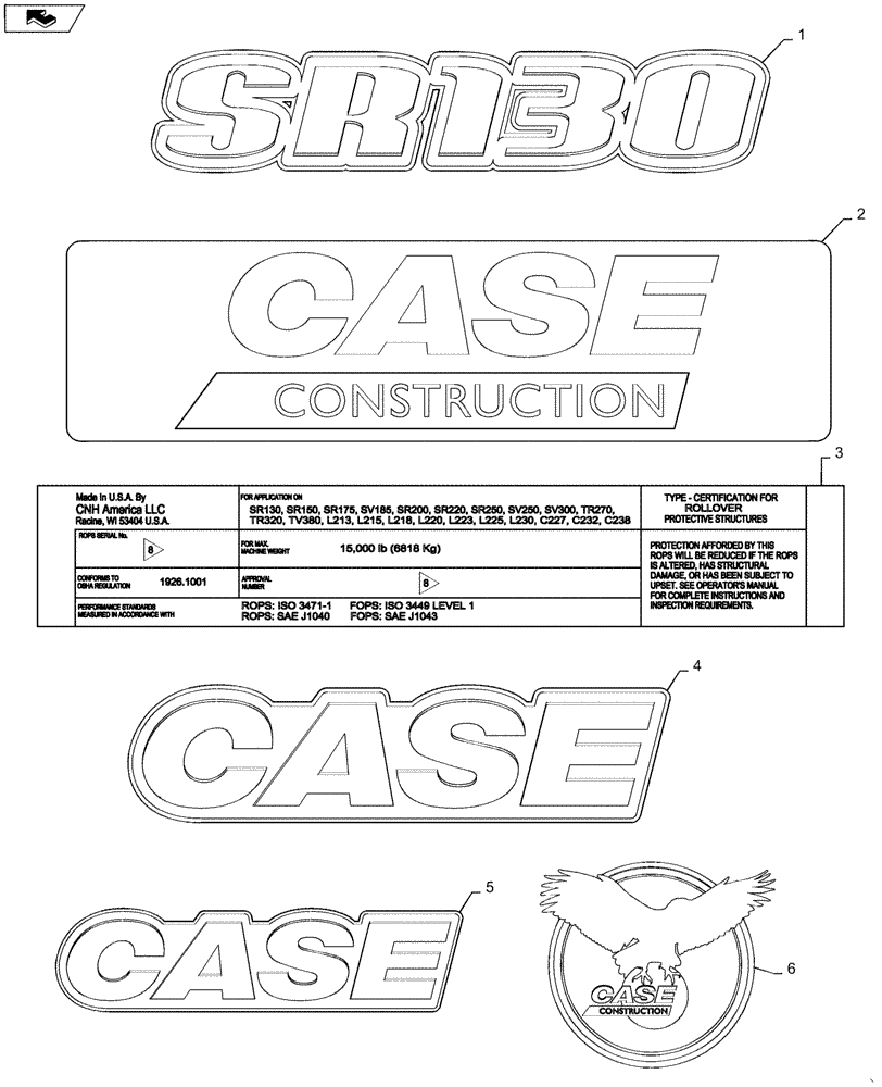 Схема запчастей Case SR130 - (90.108.AB) - MODEL DESIGNATION DECALS (90) - PLATFORM, CAB, BODYWORK AND DECALS