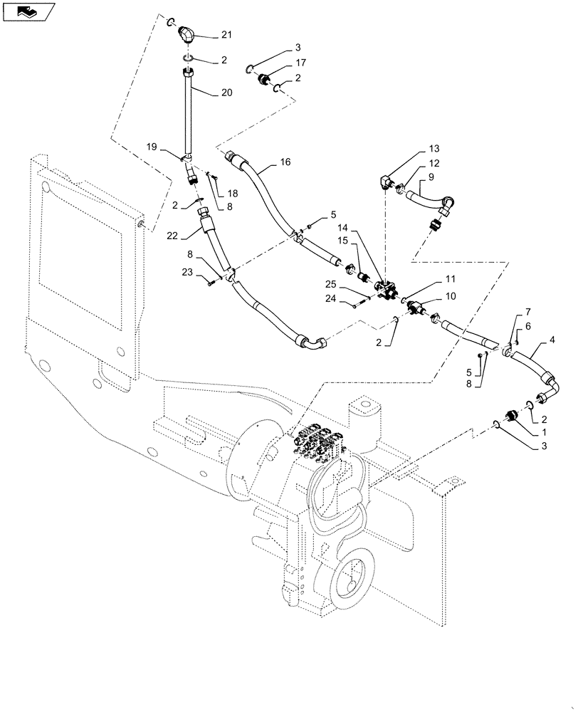 Схема запчастей Case 1021F - (21.116.02) - TRANSMISSION COOLER LINES 4 SPEED WITH BYPASS (21) - TRANSMISSION