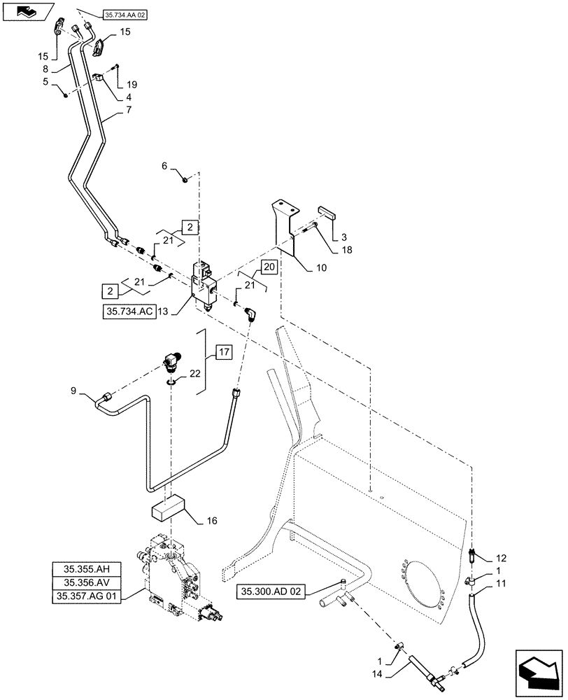 Схема запчастей Case SR150 - (35.734.AA[01]) - HYDRAULIC COUPLER CHASSIS PLUMBING (35) - HYDRAULIC SYSTEMS