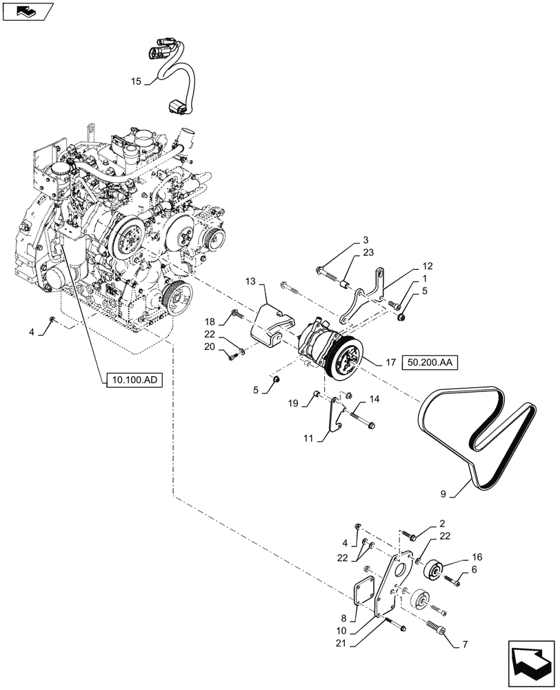 Схема запчастей Case SV185 - (50.200.AT) - HVAC AIR COMPRESSOR MOUNTING (50) - CAB CLIMATE CONTROL