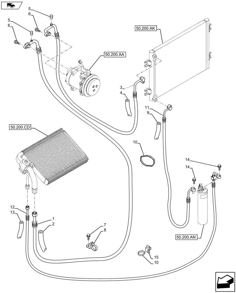 Схема запчастей Case CX80C - (50.200.AB) - AIR CONDITIONER COMPRESSOR LINE (50) - CAB CLIMATE CONTROL