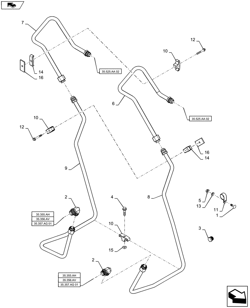 Схема запчастей Case SV185 - (35.525.AA[01]) - AUXILIARY CHASSIS PLUMBING, STANDARD FLOW (35) - HYDRAULIC SYSTEMS