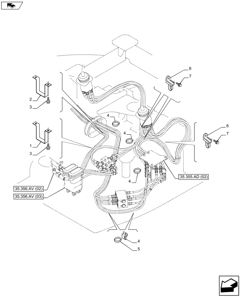 Схема запчастей Case CX80C - (35.355.AD[03]) - HAND CONTROL HOSES (35) - HYDRAULIC SYSTEMS