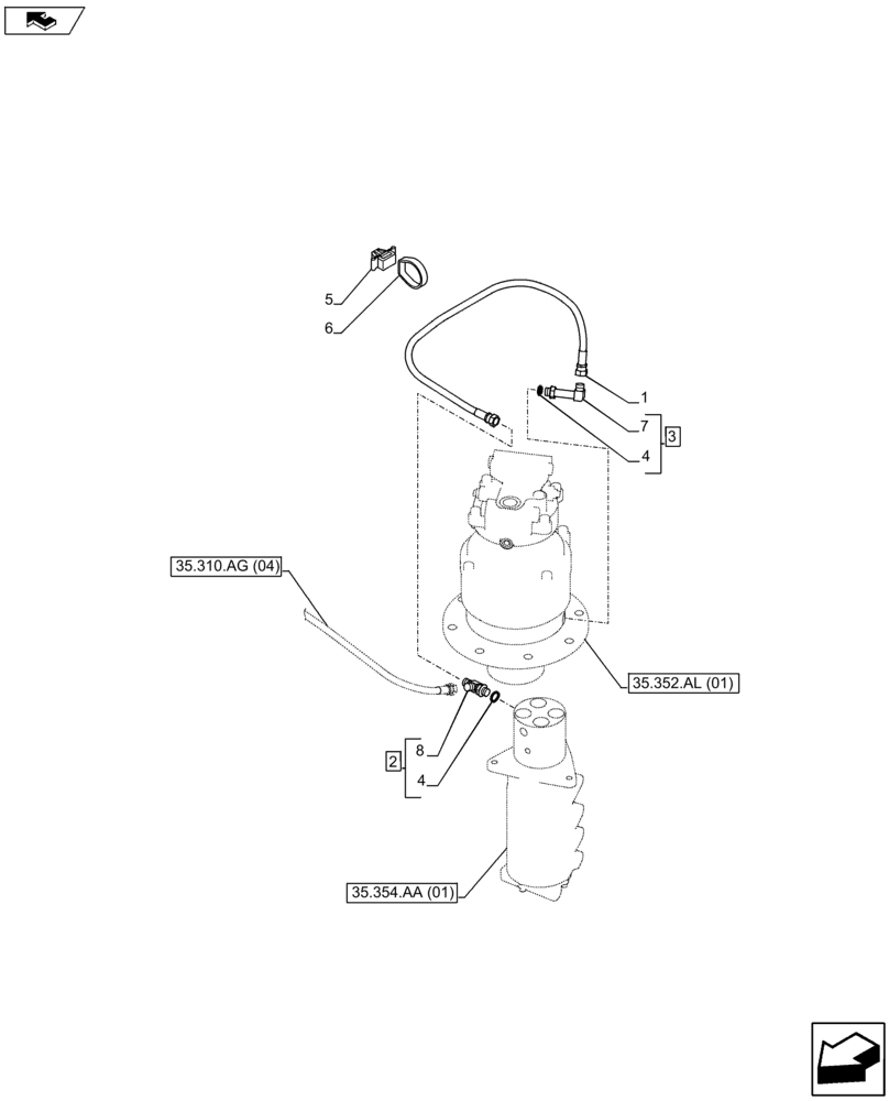 Схема запчастей Case CX80C - (35.352.AI[01]) - SWING MOTOR LINES (35) - HYDRAULIC SYSTEMS