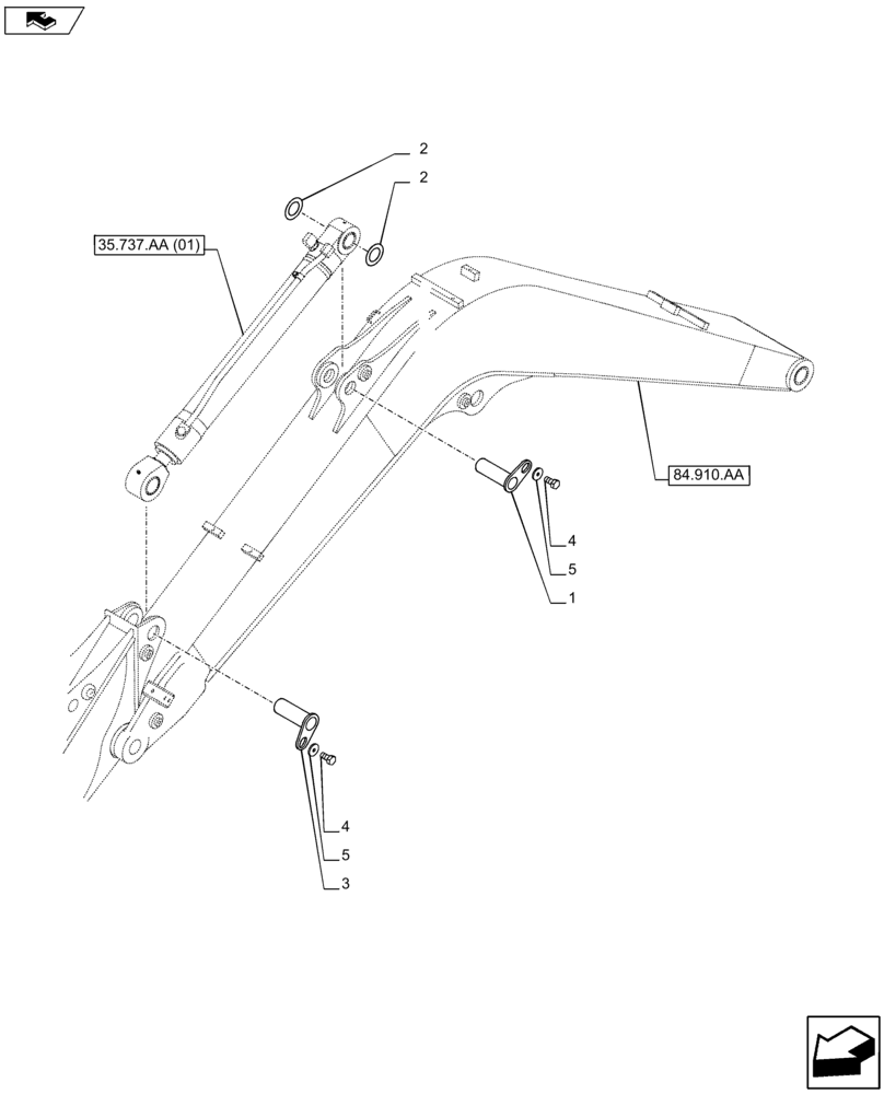 Схема запчастей Case CX80C - (84.910.AC[04]) - VAR - 481858 - PIN, DIPPER/ARM CYLINDER (84) - BOOMS, DIPPERS & BUCKETS