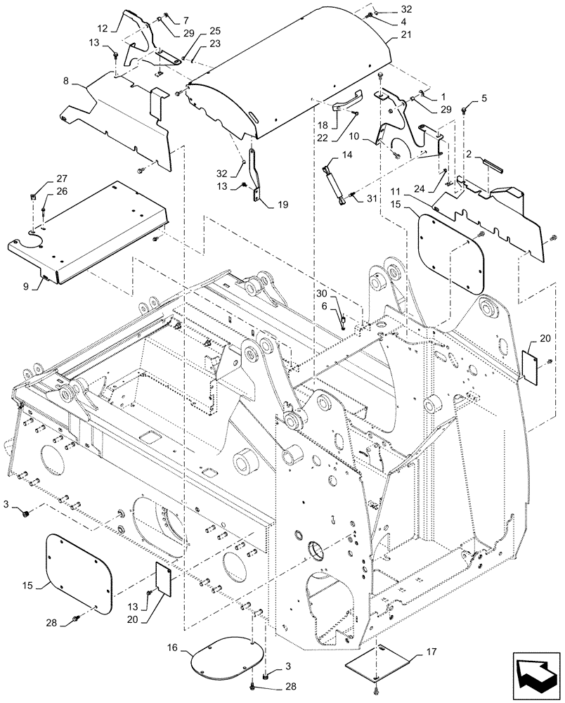 Схема запчастей Case SV185 - (90.100.BI[01]) - REAR HOOD AND CHASSIS ACCESS COVERS (90) - PLATFORM, CAB, BODYWORK AND DECALS