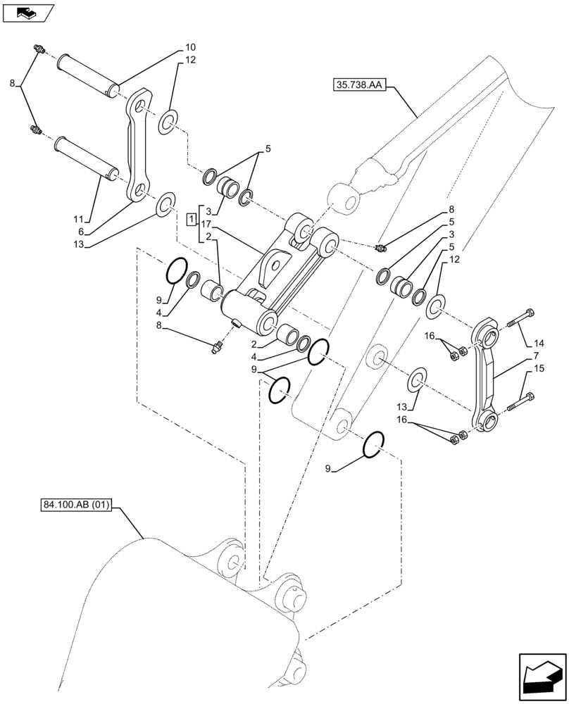 Схема запчастей Case CX80C - (84.100.AP[01]) - VAR - 781172, 481265 - LINK, ROD (84) - BOOMS, DIPPERS & BUCKETS