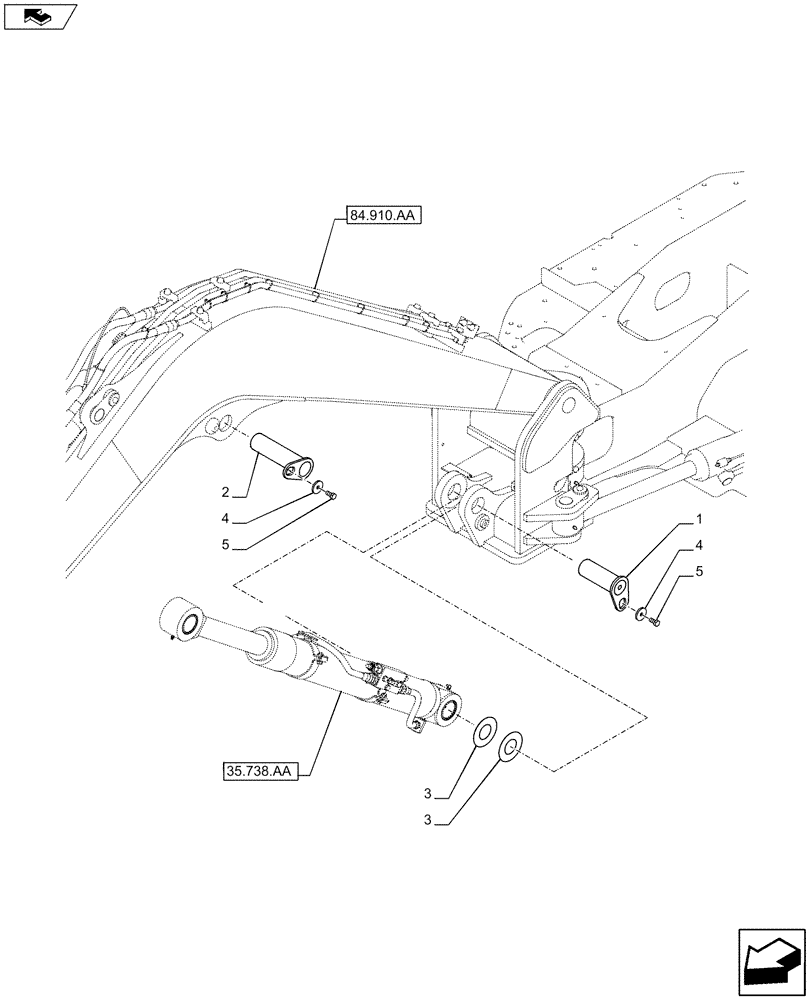 Схема запчастей Case CX80C - (84.910.AC[03]) - VAR - 481064 - PIN, BOOM CYLINDER (84) - BOOMS, DIPPERS & BUCKETS