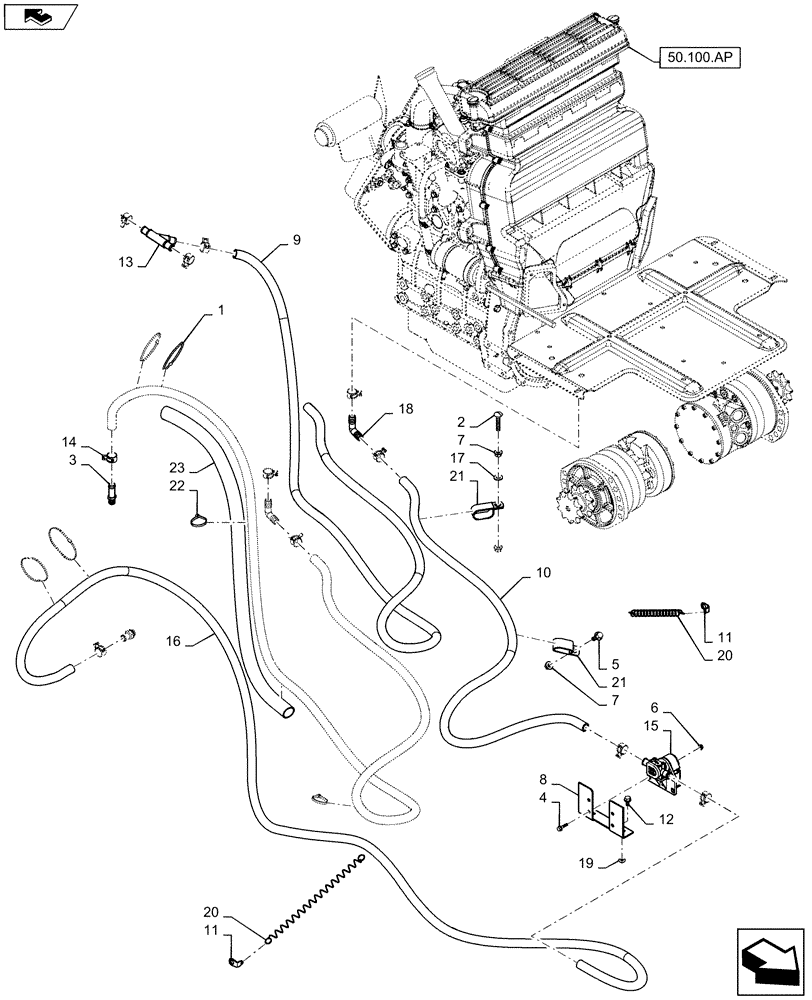 Схема запчастей Case SR150 - (50.100.AC[02]) - HEATING SYSTEM LINES (50) - CAB CLIMATE CONTROL