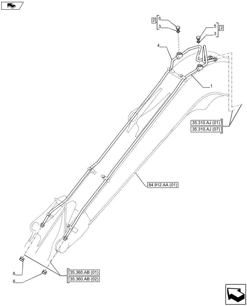 Схема запчастей Case CX75C SR - (35.360.AB[10]) - VAR - 461865, 461868 - HAMMER SYSTEM LINE (35) - HYDRAULIC SYSTEMS