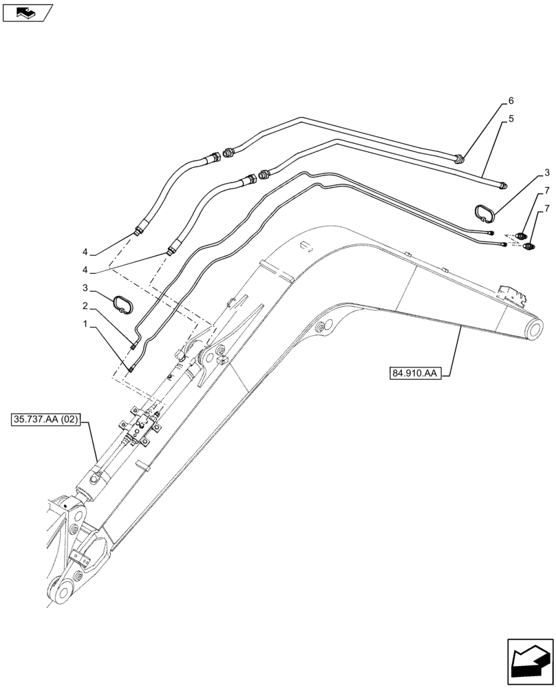 Схема запчастей Case CX80C - (35.737.BC[03]) - VAR - 481064 - ARM CYLINDER HOLDING VALVE LINE (35) - HYDRAULIC SYSTEMS