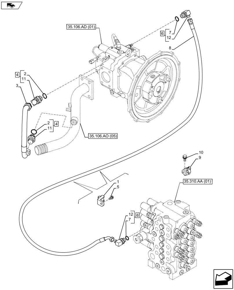 Схема запчастей Case CX80C - (35.106.AO[04]) - PUMP OIL LINE (35) - HYDRAULIC SYSTEMS