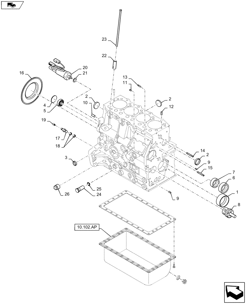 Схема запчастей Case SR160 - (10.001.AB) - CRANKCASE, ASSOCIATED PARTS (10) - ENGINE