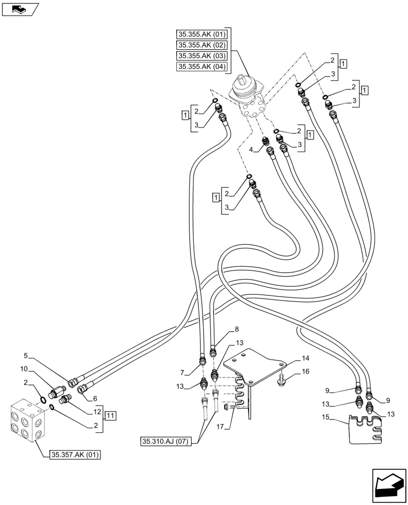 Схема запчастей Case CX80C - (35.355.AD[02]) - HAND CONTROL HOSES (35) - HYDRAULIC SYSTEMS