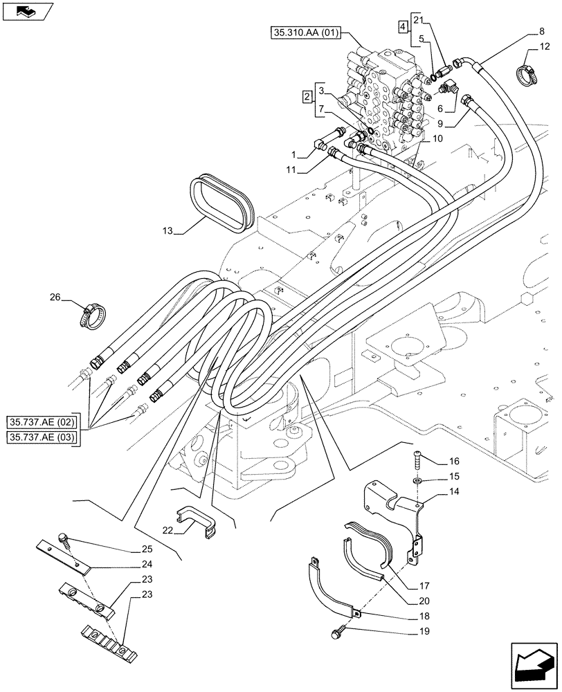 Схема запчастей Case CX80C - (35.310.AJ[02]) - VAR - 481858 - CONTROL VALVE LINE (35) - HYDRAULIC SYSTEMS