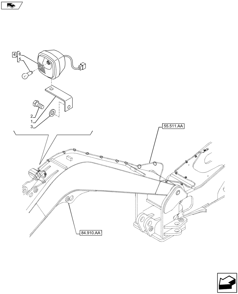 Схема запчастей Case CX80C - (55.404.BS[03]) - WORK LIGHT (55) - ELECTRICAL SYSTEMS