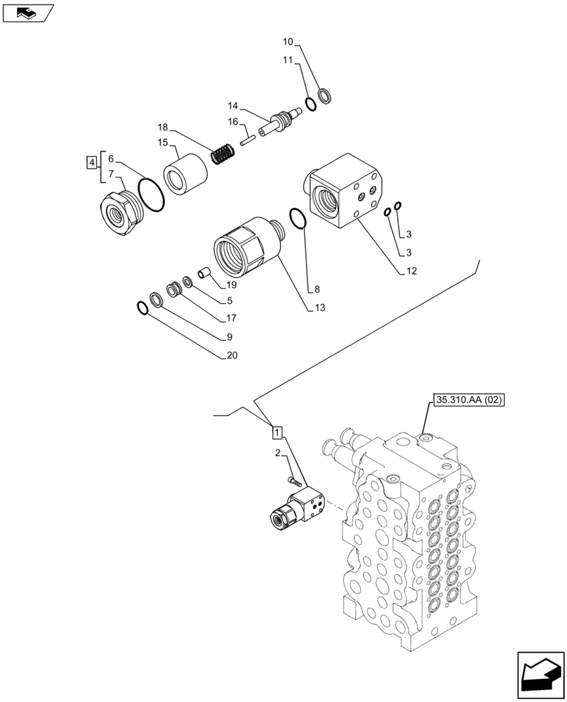 Схема запчастей Case CX80C - (35.310.AA[09]) - CONTROL VALVE (35) - HYDRAULIC SYSTEMS