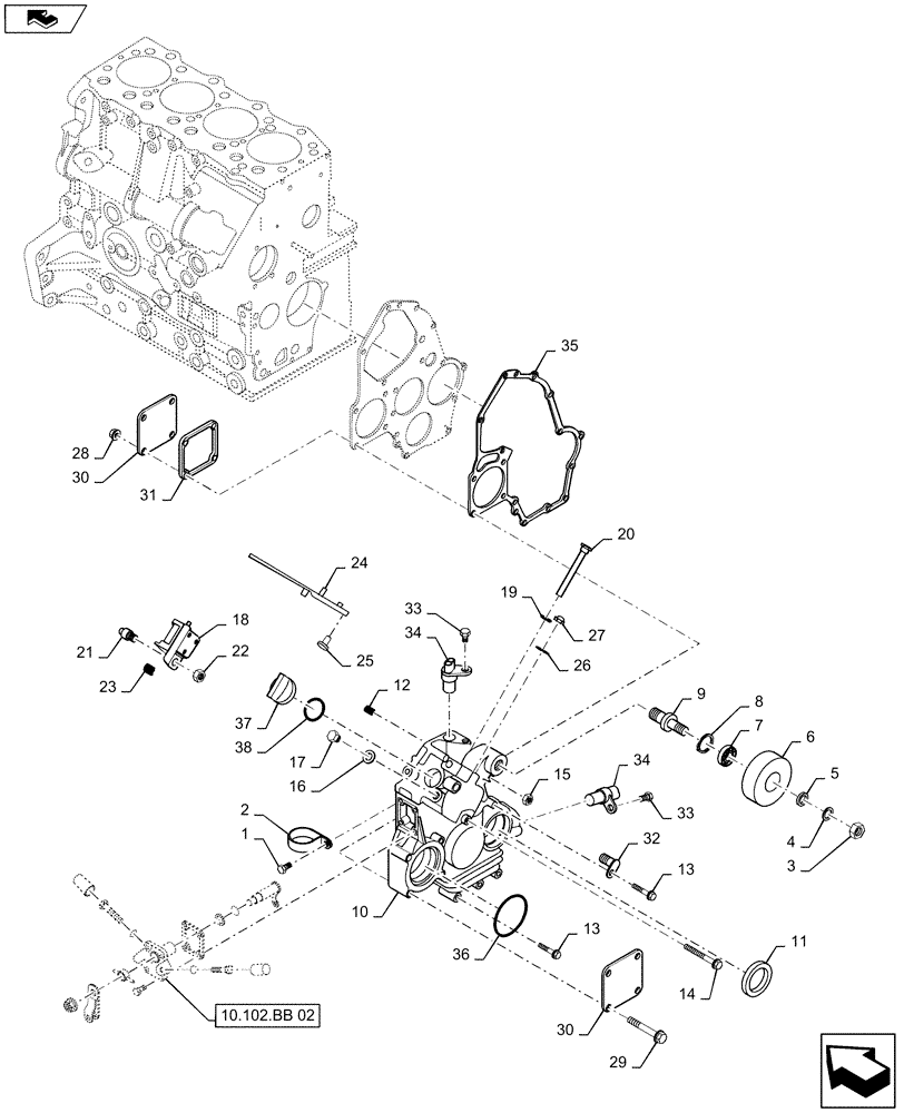 Схема запчастей Case SR130 - (10.102.BB[01]) - TIMING GEAR HOUSING AND RELATED PARTS (10) - ENGINE