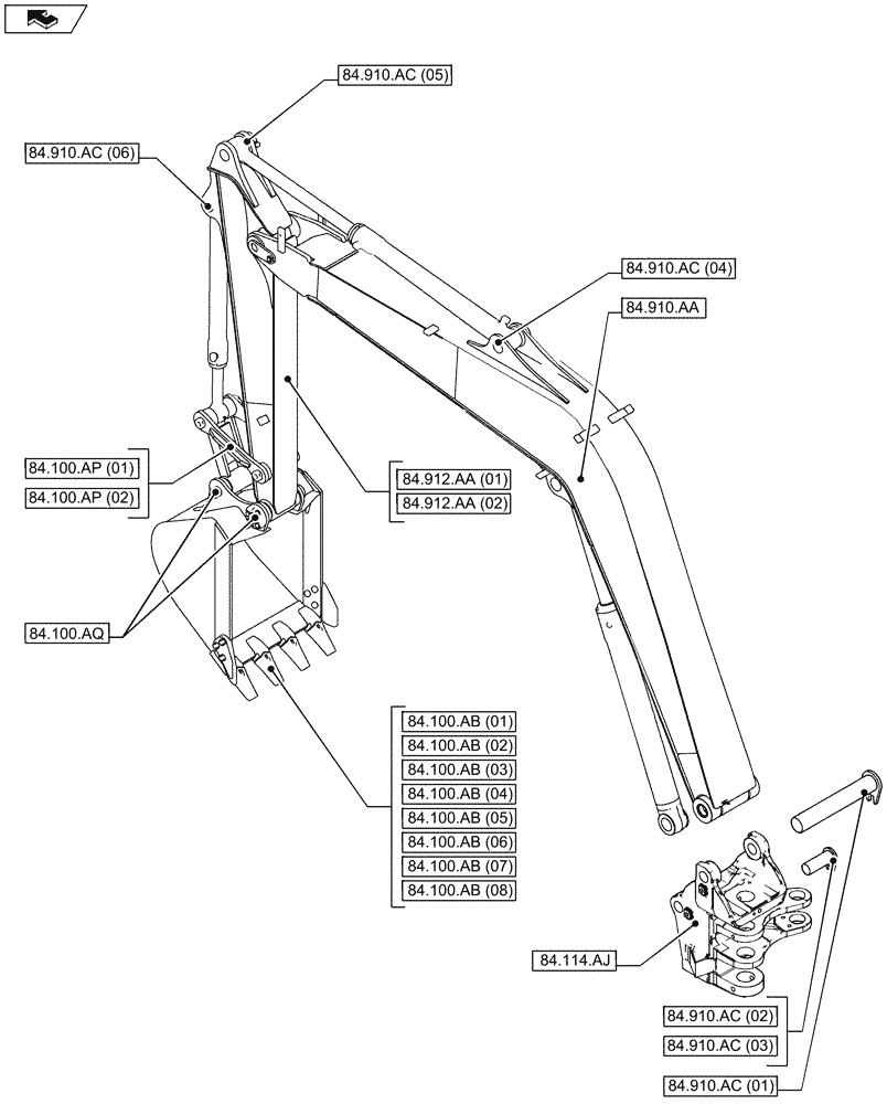 Схема запчастей Case CX80C - (00.000.84) - PICTORIAL INDEX - BOOMS, DIPPERS AND BUCKETS (00) - GENERAL & PICTORIAL INDEX