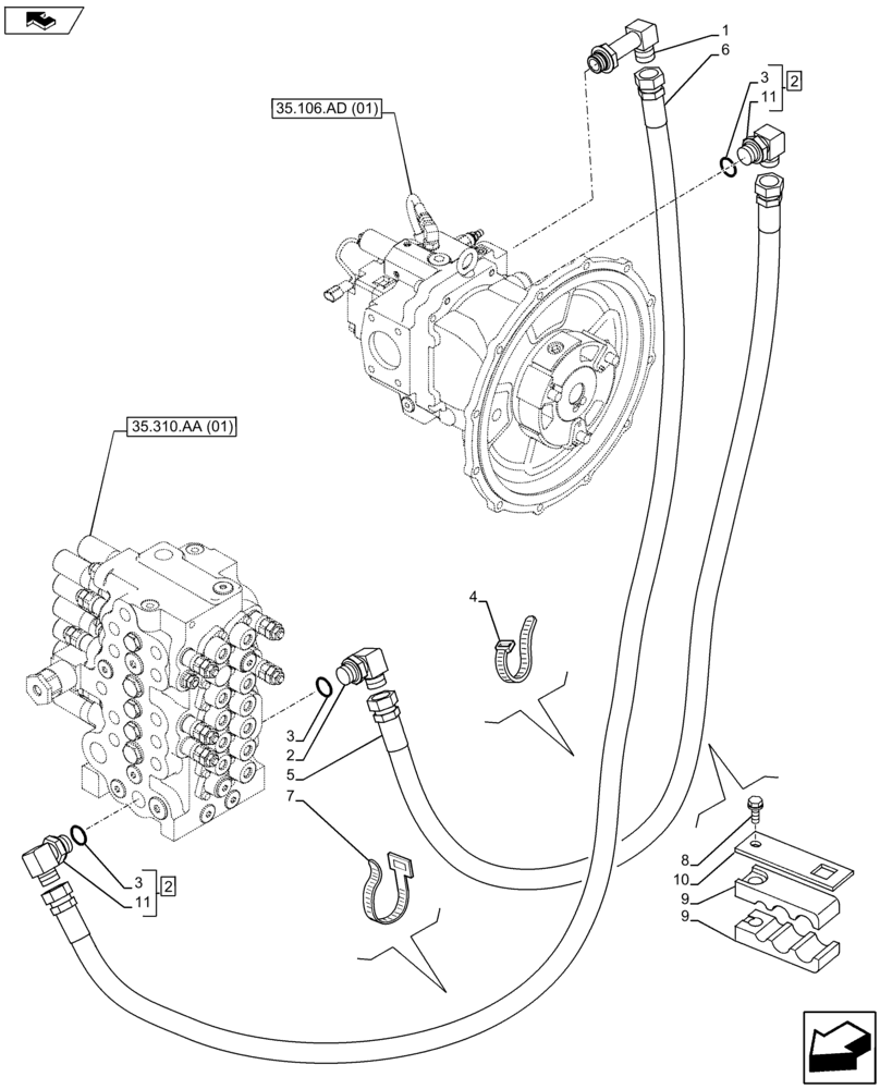 Схема запчастей Case CX80C - (35.106.AO[03]) - PUMP OIL LINE (35) - HYDRAULIC SYSTEMS