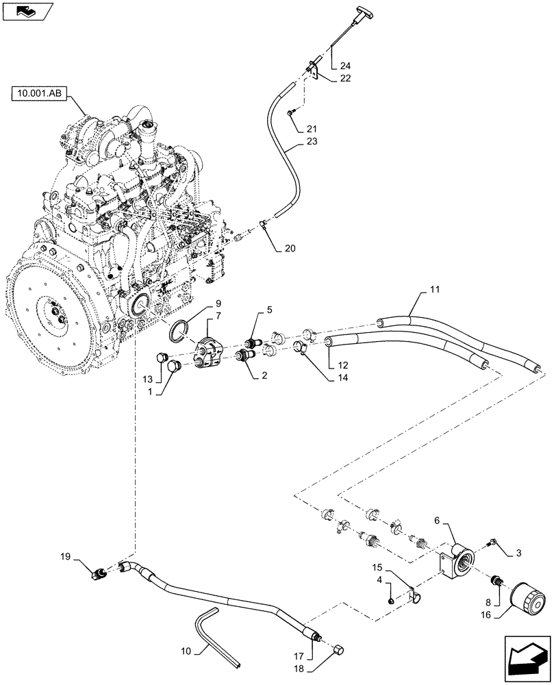 Схема запчастей Case SR175 - (10.304.AF) - REMOTE ENGINE OIL FILTER LINES (10) - ENGINE