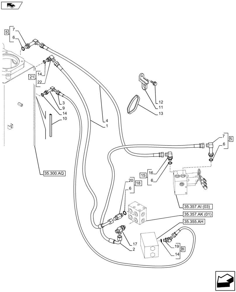 Схема запчастей Case CX80C - (35.310.AG[13]) - OIL RETURN LINE (35) - HYDRAULIC SYSTEMS